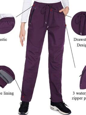 Womens Snow Ski Pants Waterproof Windproof Fleece Lined Warm Hiking pants-XS